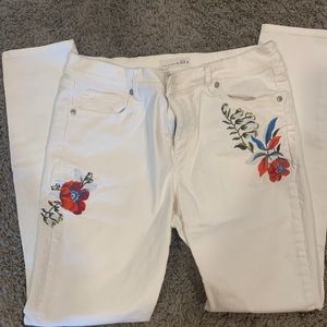 Loft embroidered floral white pants